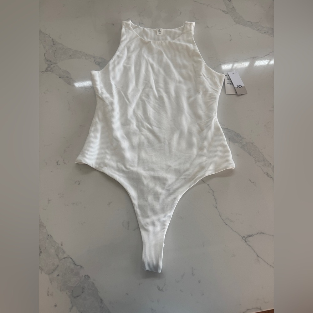 Nordstroms BP Ivory Ribbed High-Cut Bodysuit